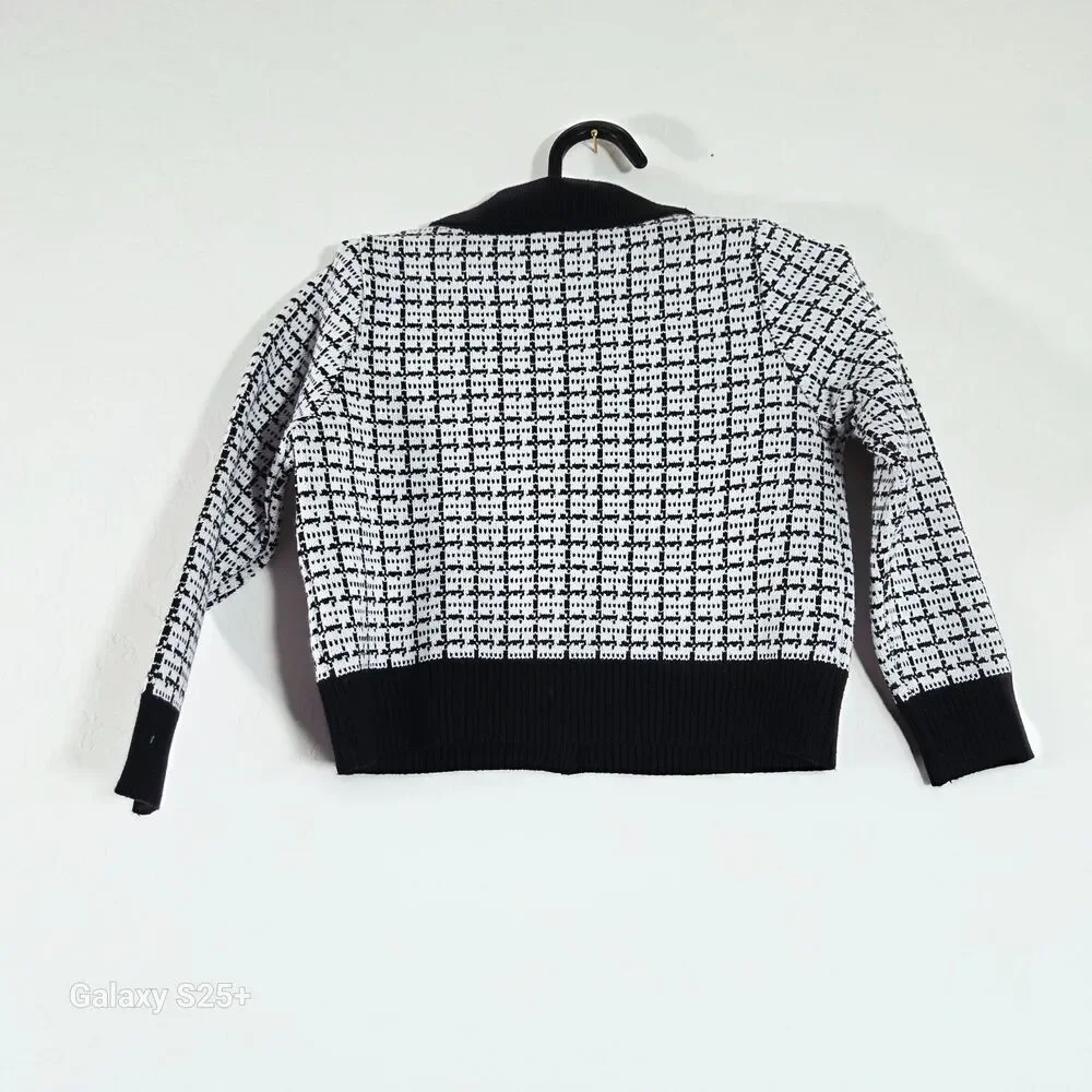 Toddler Girls Black White Tweed Knit Cardigan Sweater Size 3Y